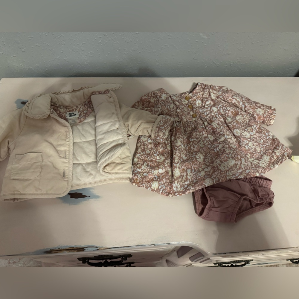 Adorable Cream Jacket and Pink Floral Dress Set